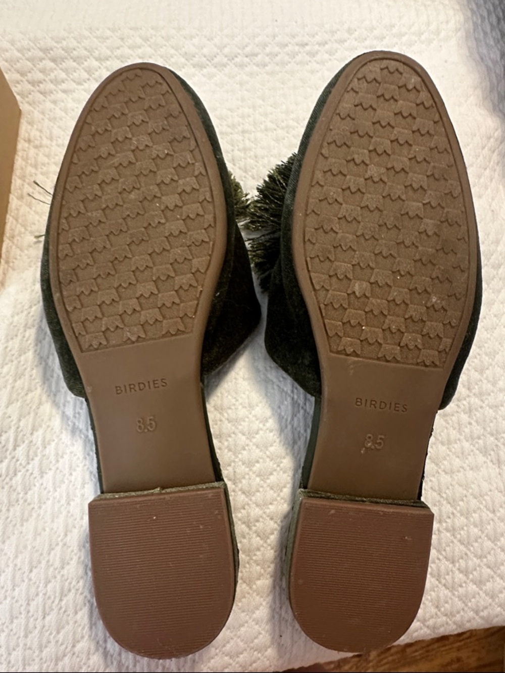 Birdies Olive Velvet Pom Mules - Picture 2 of 5